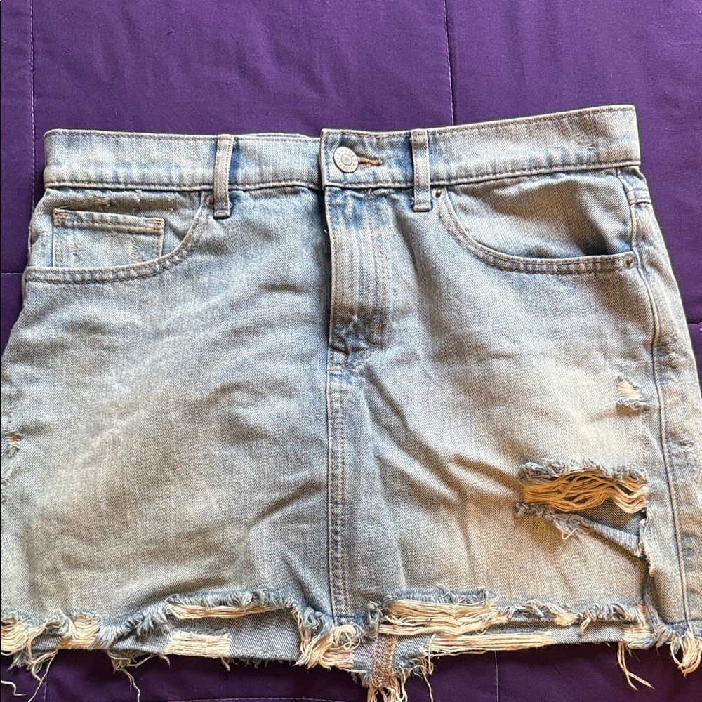 Express Light Blue Distressed Denim Mini Skirt